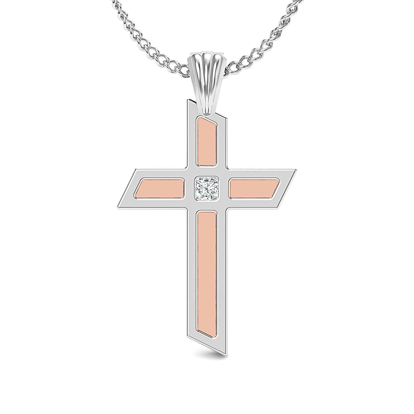 Two-Tone Cross Pendant with Center Stone