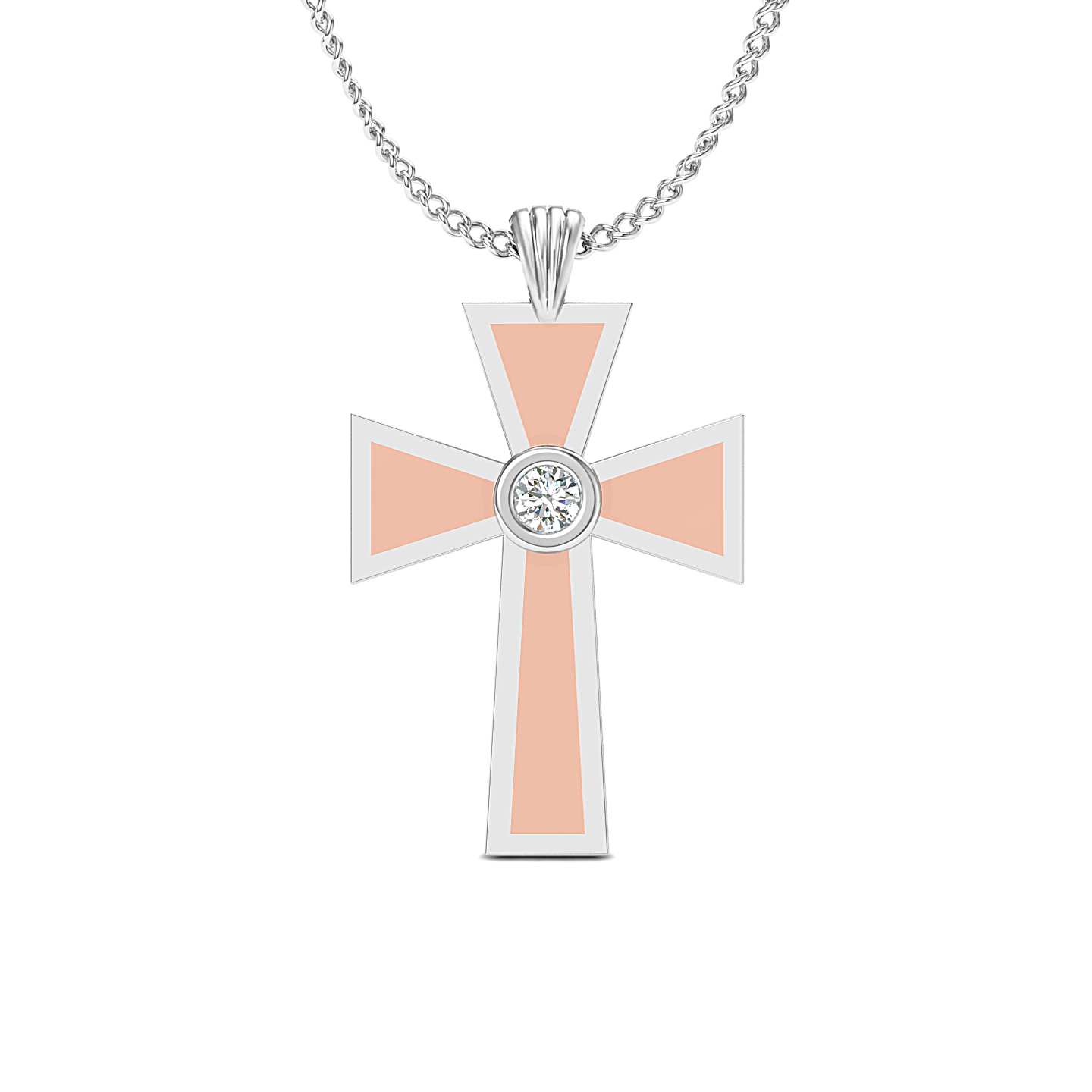 Two-Tone Cross Pendant with Round Center Stone