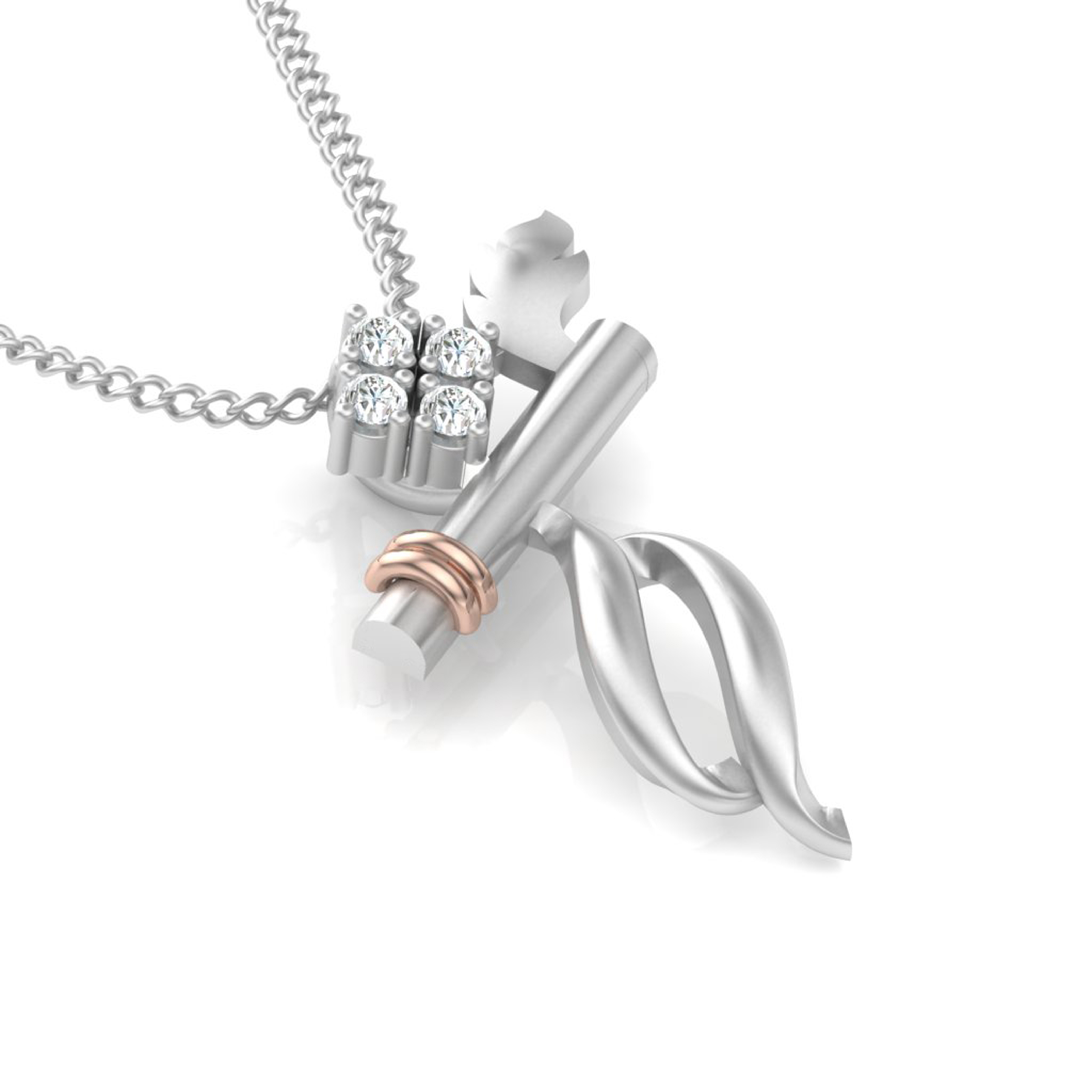 Elegant Dual-Tone Artistic Pendant with Cluster Diamonds