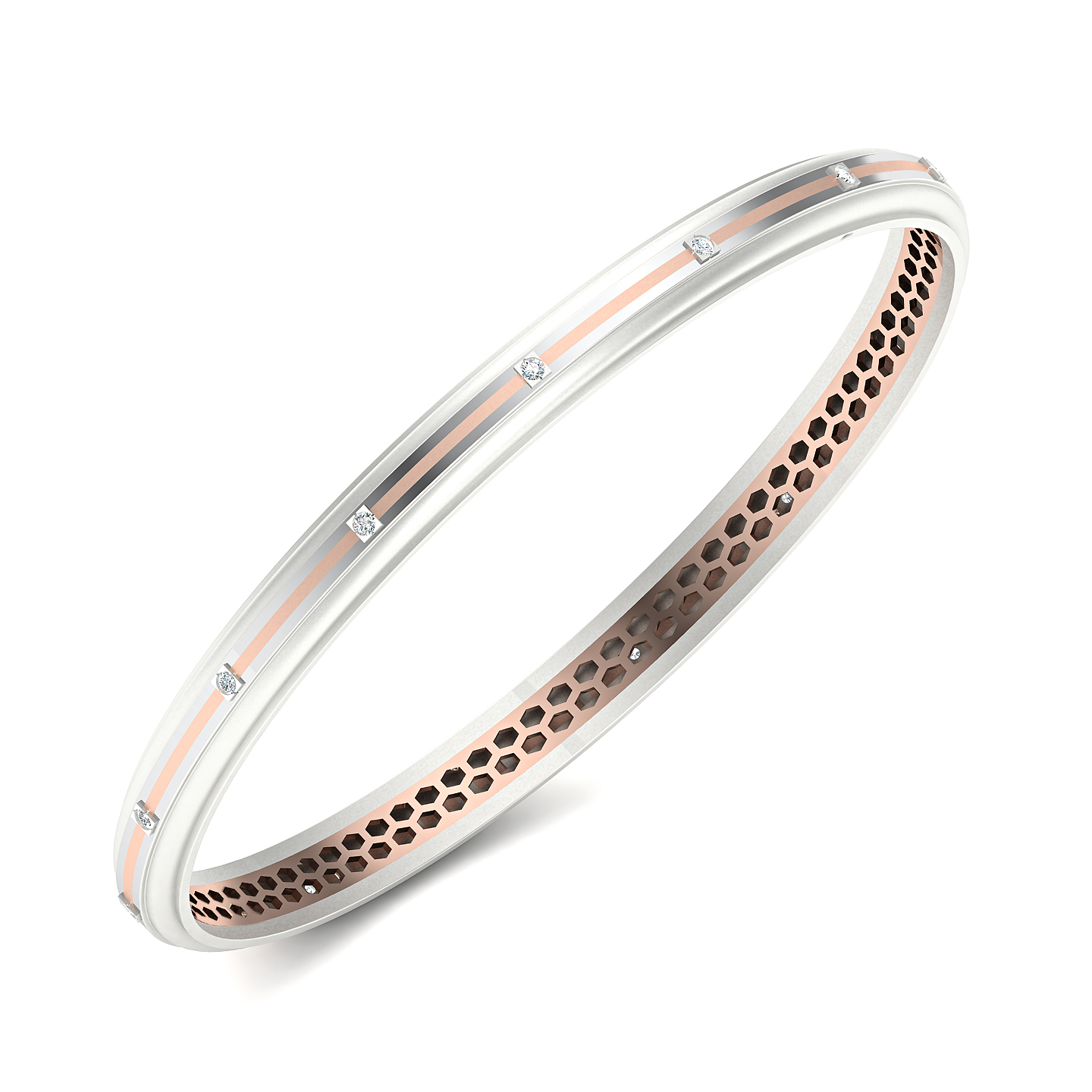 Slim Dual-Tone Diamond Line Bangle with Honeycomb Inner Detailing
