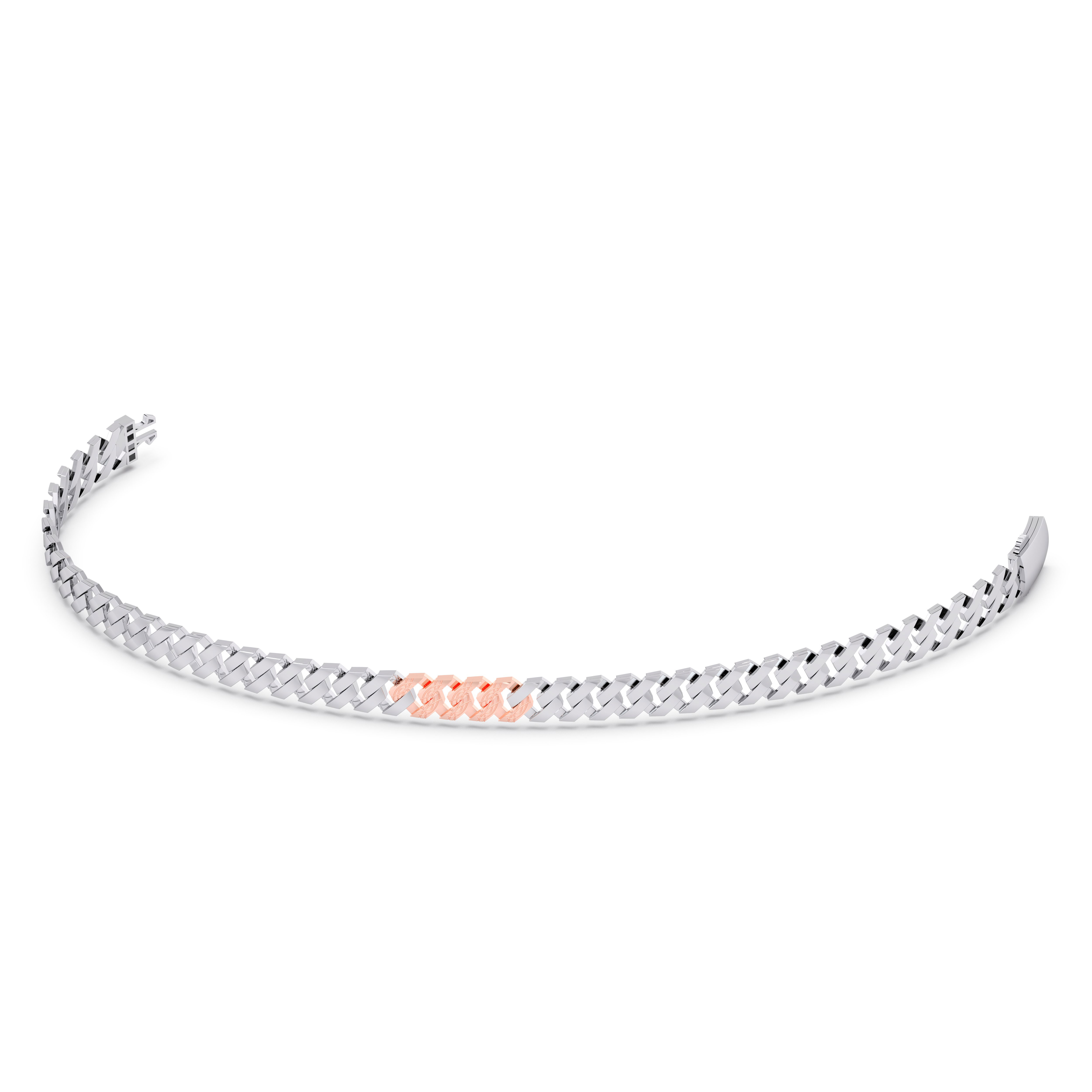 Dual-Tone Cuban Link Bracelet with Rose-Gold Accent Cluster