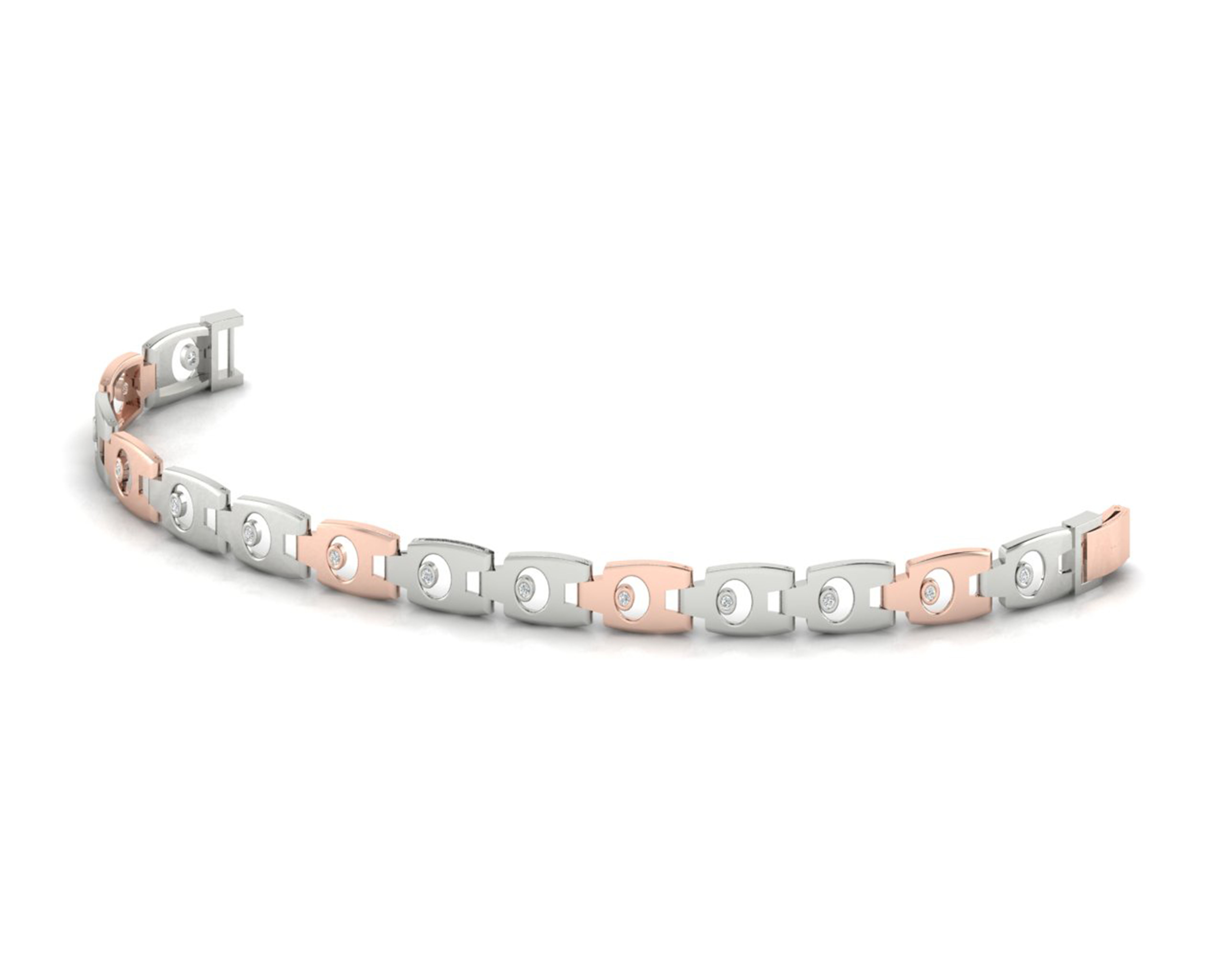 Dual-Tone Diamond Link Bracelet – Elegant Silver &amp; Rose Gold Finish