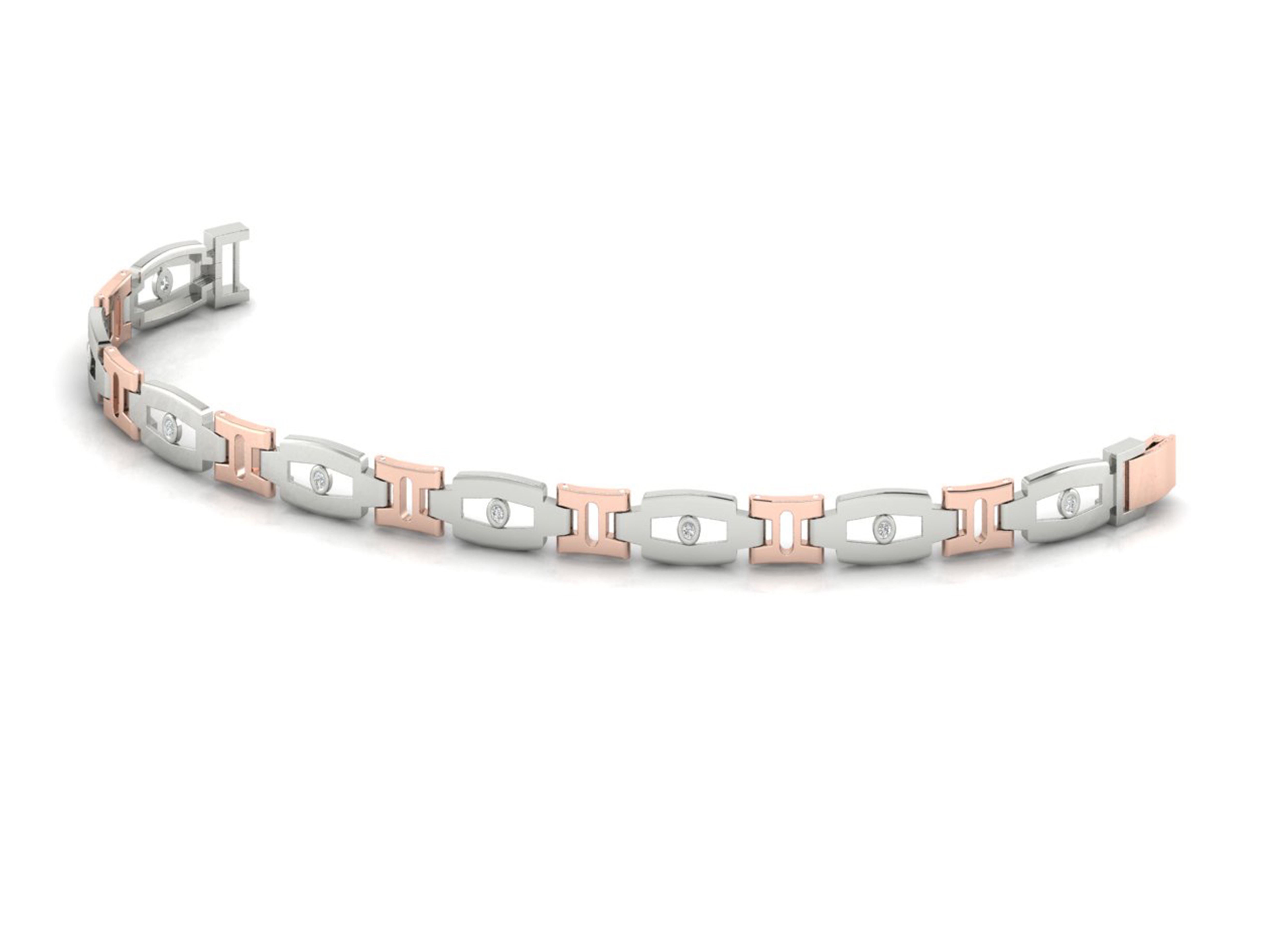 Dual-Tone Diamond Link Bracelet – Modern Silver &amp; Rose Gold Design