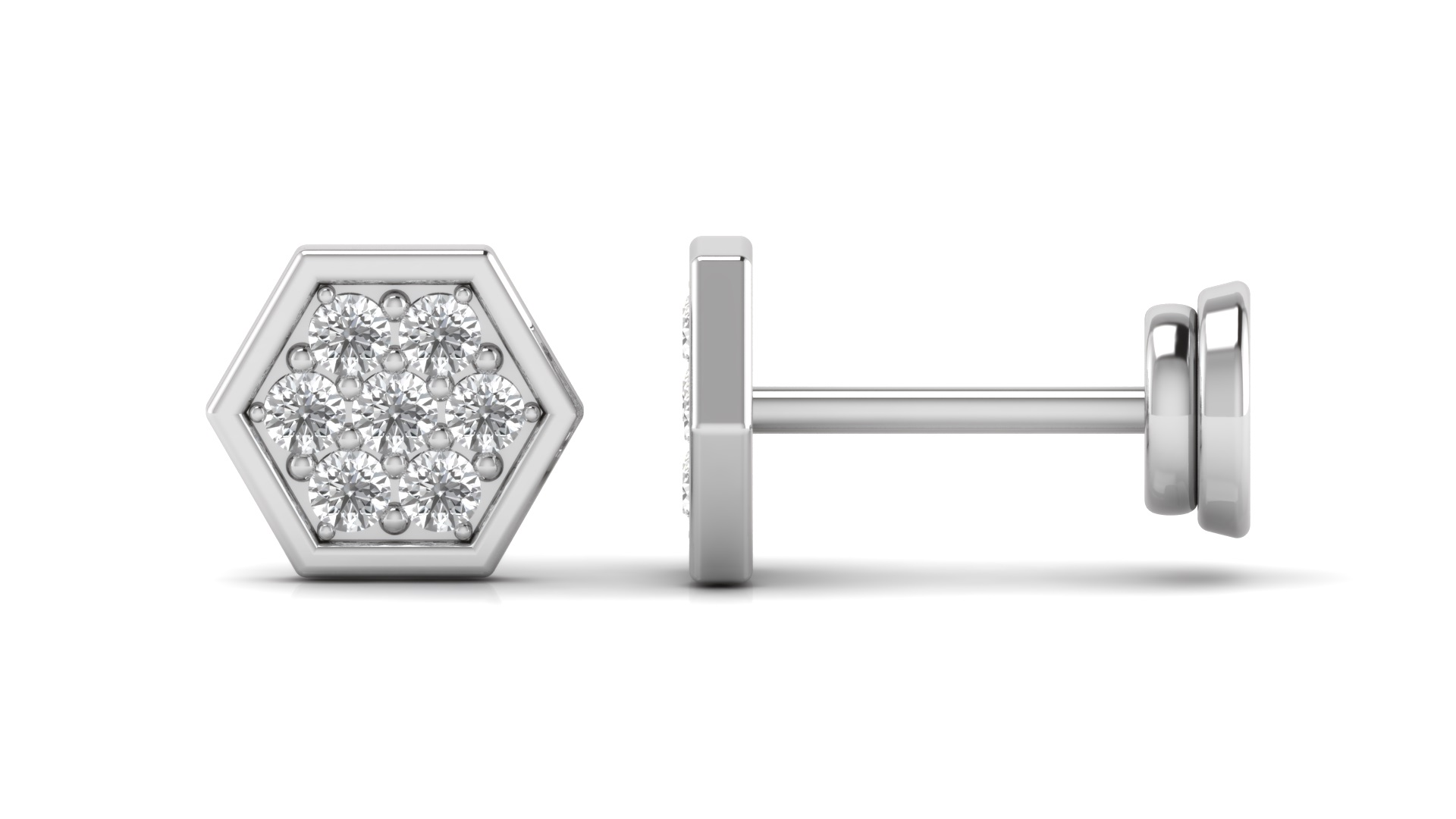 Hexagon Diamond Cluster Stud Earrings – Elegant Modern Halo Design