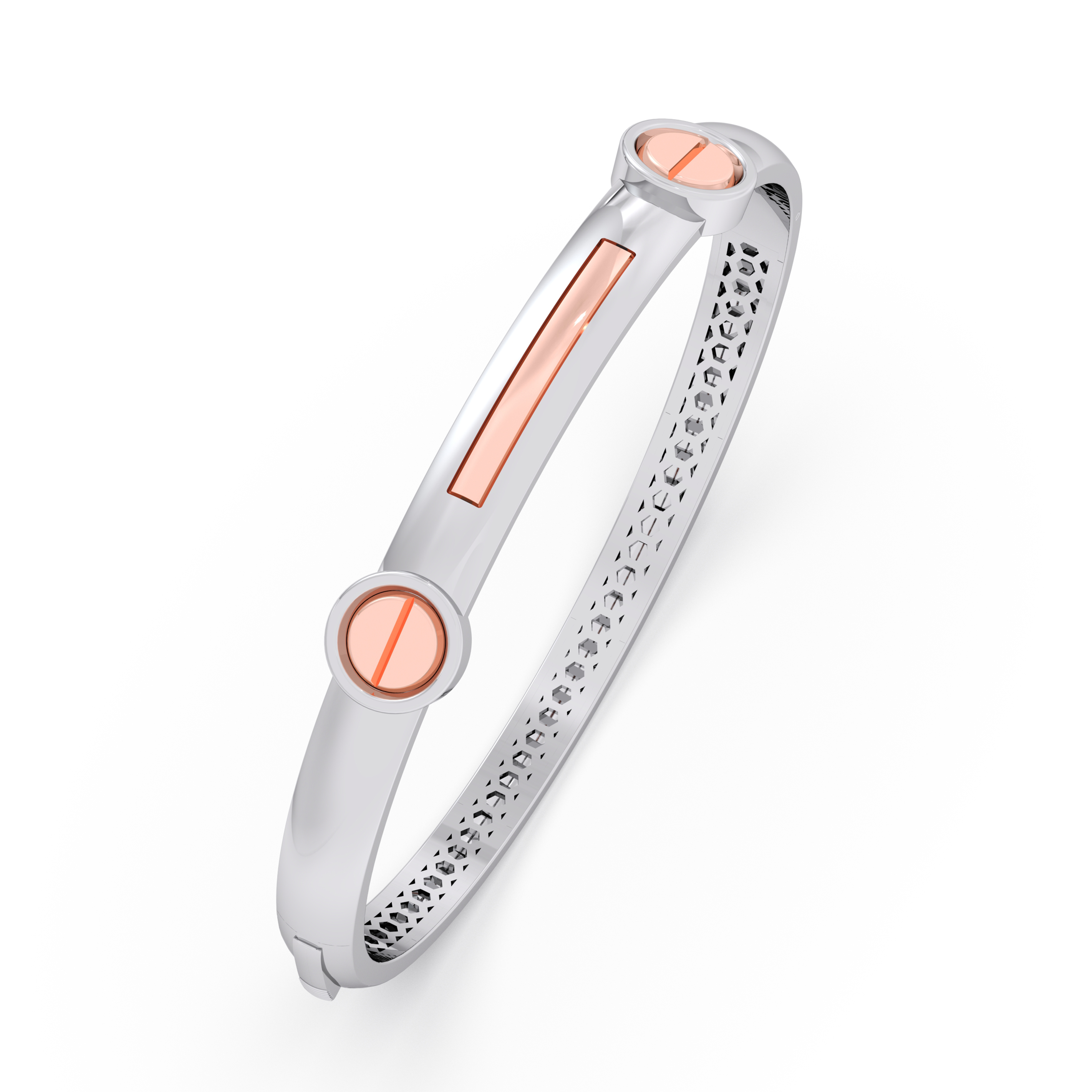 Dual-Tone Screw-Head Platinum Bangle with Rose-Gold Accents