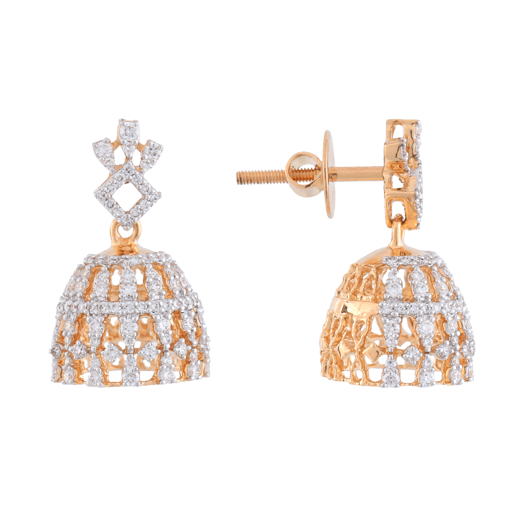 Diamond Geometric Jhumka Earrings in Rose Gold