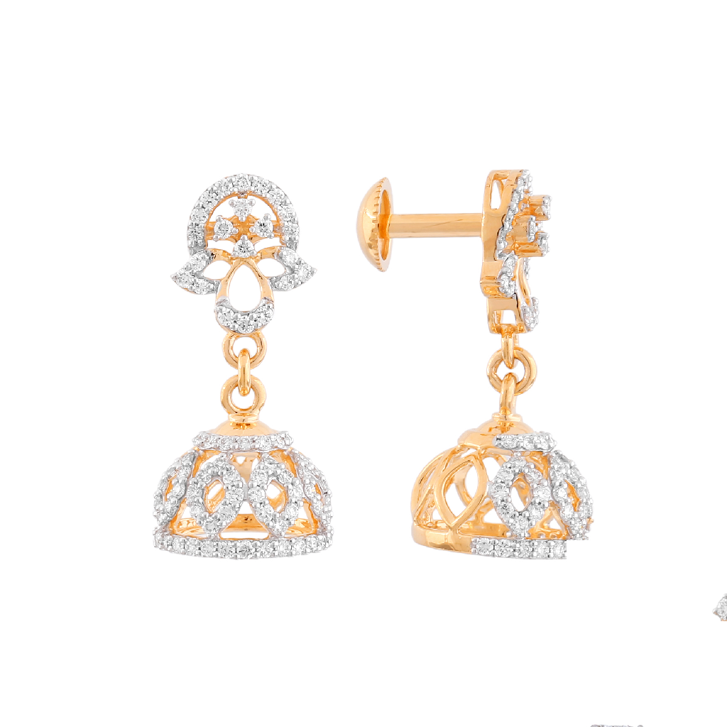 Diamond Filigree Jhumka Earrings in Yellow Gold