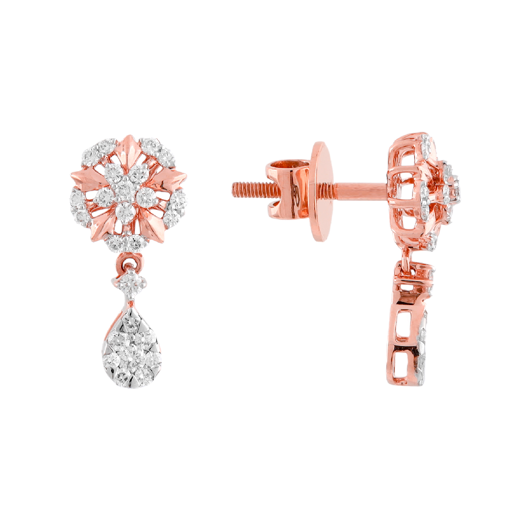 Diamond Floral Drop Earrings in Rose Gold