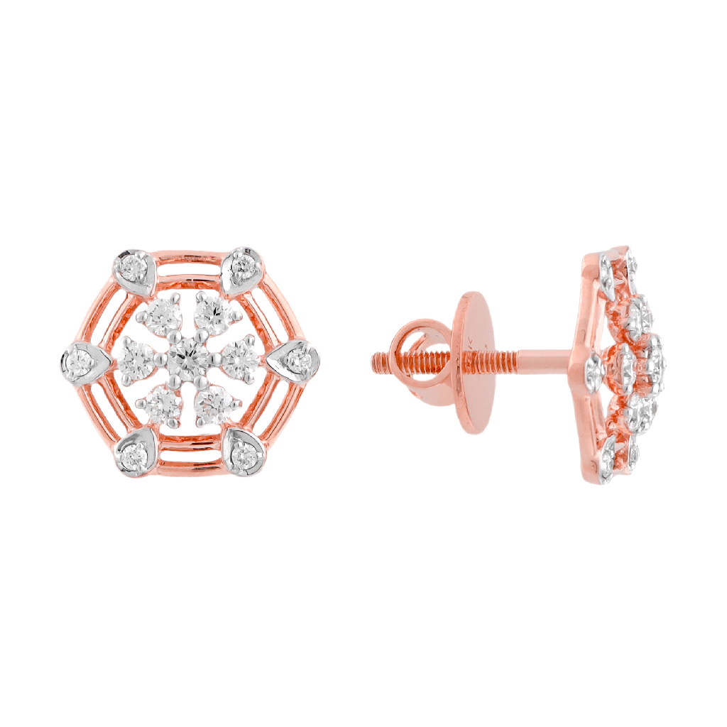 Diamond Floral Medallion Stud Earrings in Rose Gold