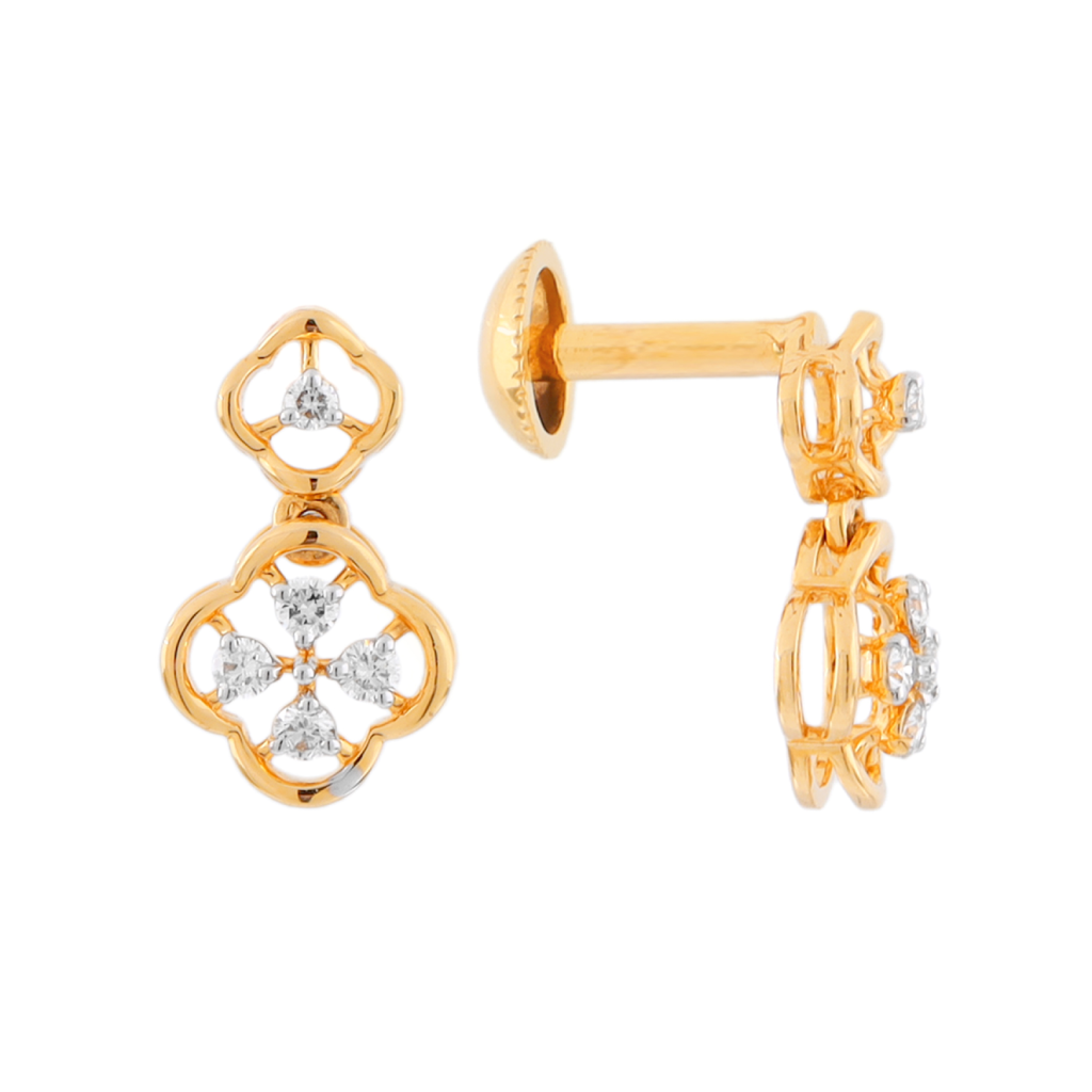 Elegant Clover Motif Diamond Drop Earrings in Gold