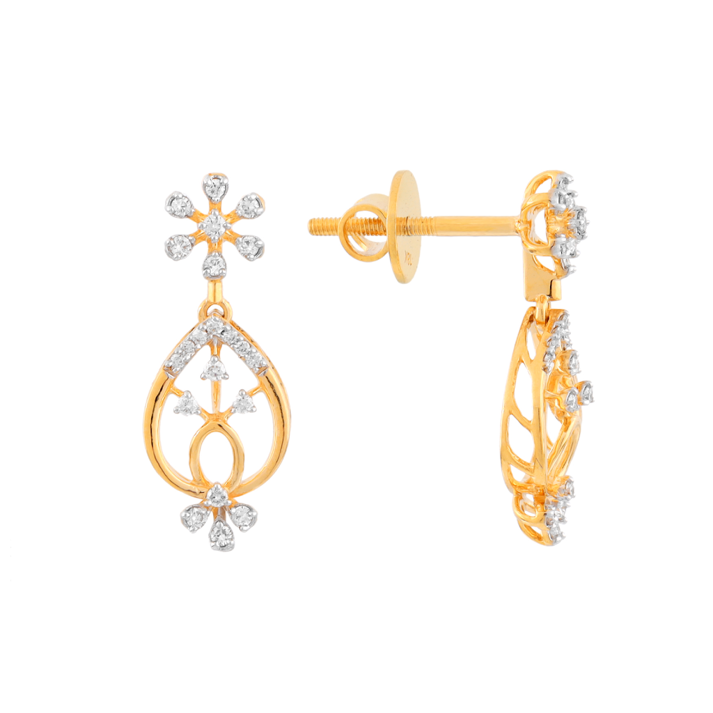 Floral Teardrop Diamond Gold Screw-Back Earrings