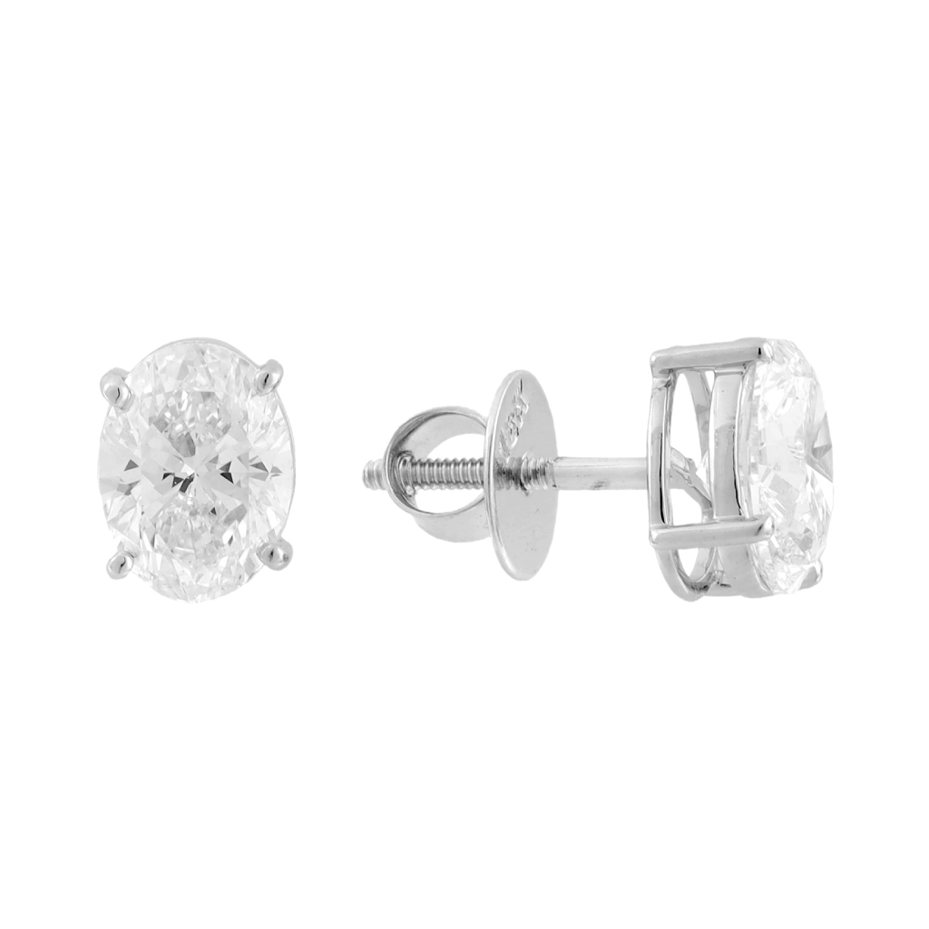Classic Oval Solitaire Diamond Screw-Back Stud Earrings