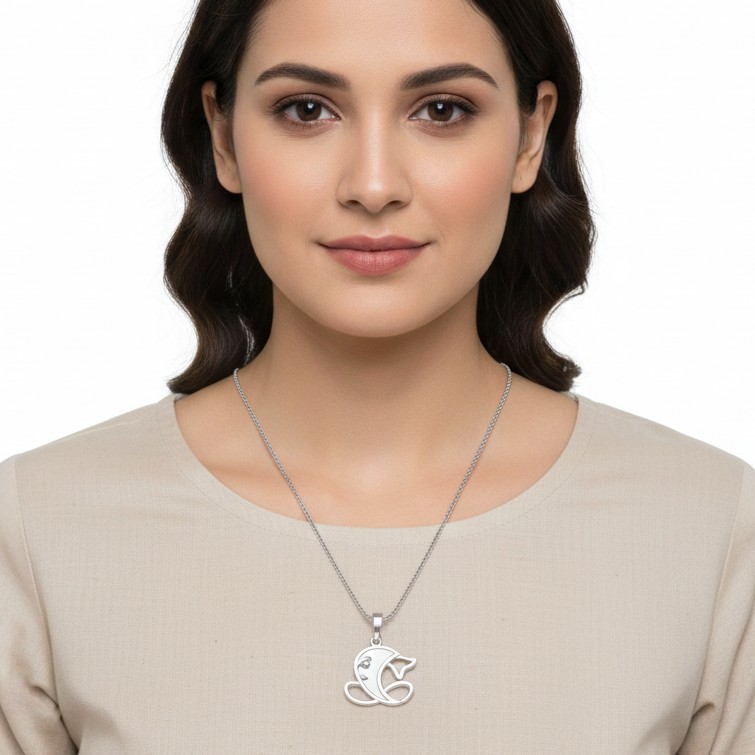 Graceful Ganesh Curve Diamond Pendant