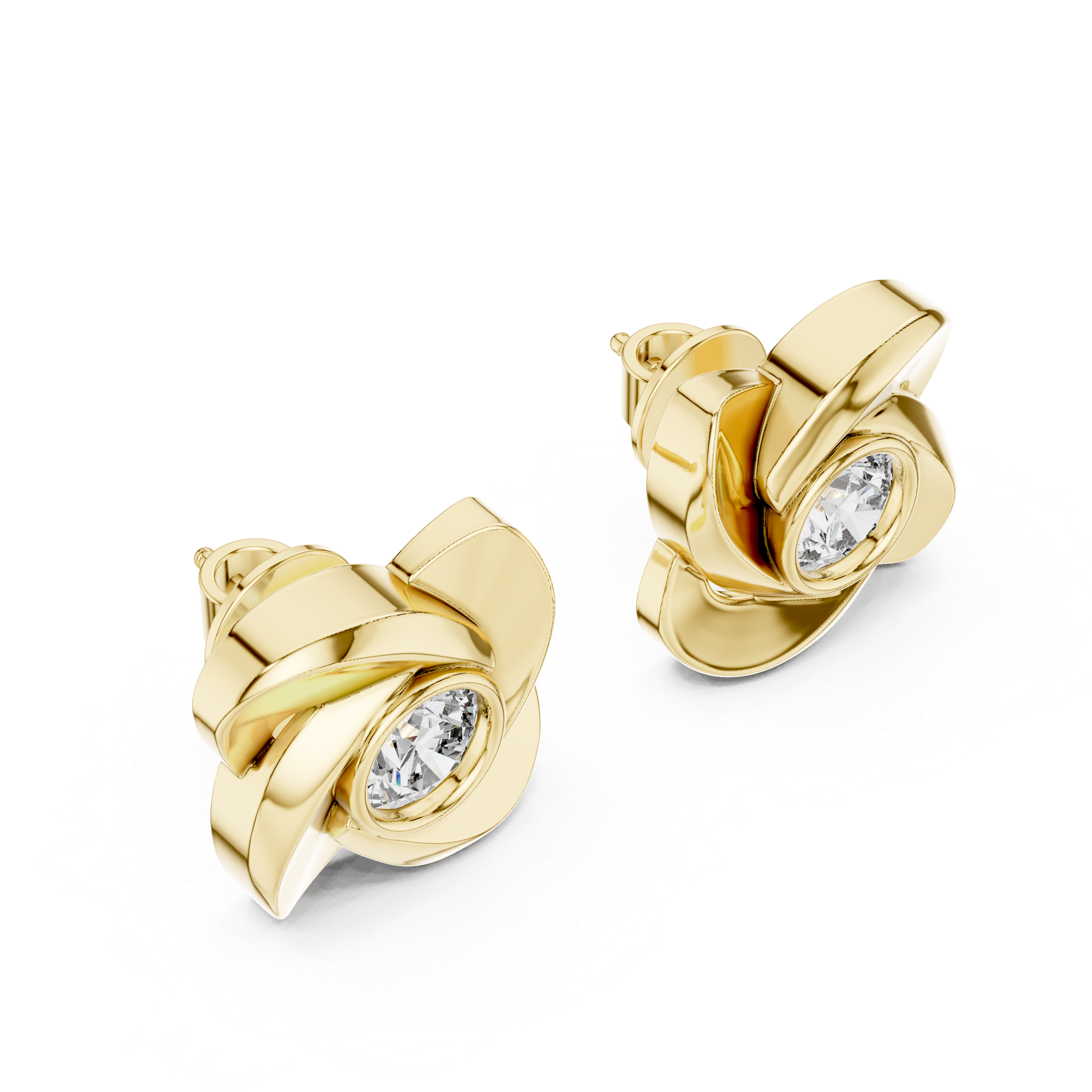 Avant-Garde Knot Solitaire Diamond Gold Screw-Back Stud Earrings