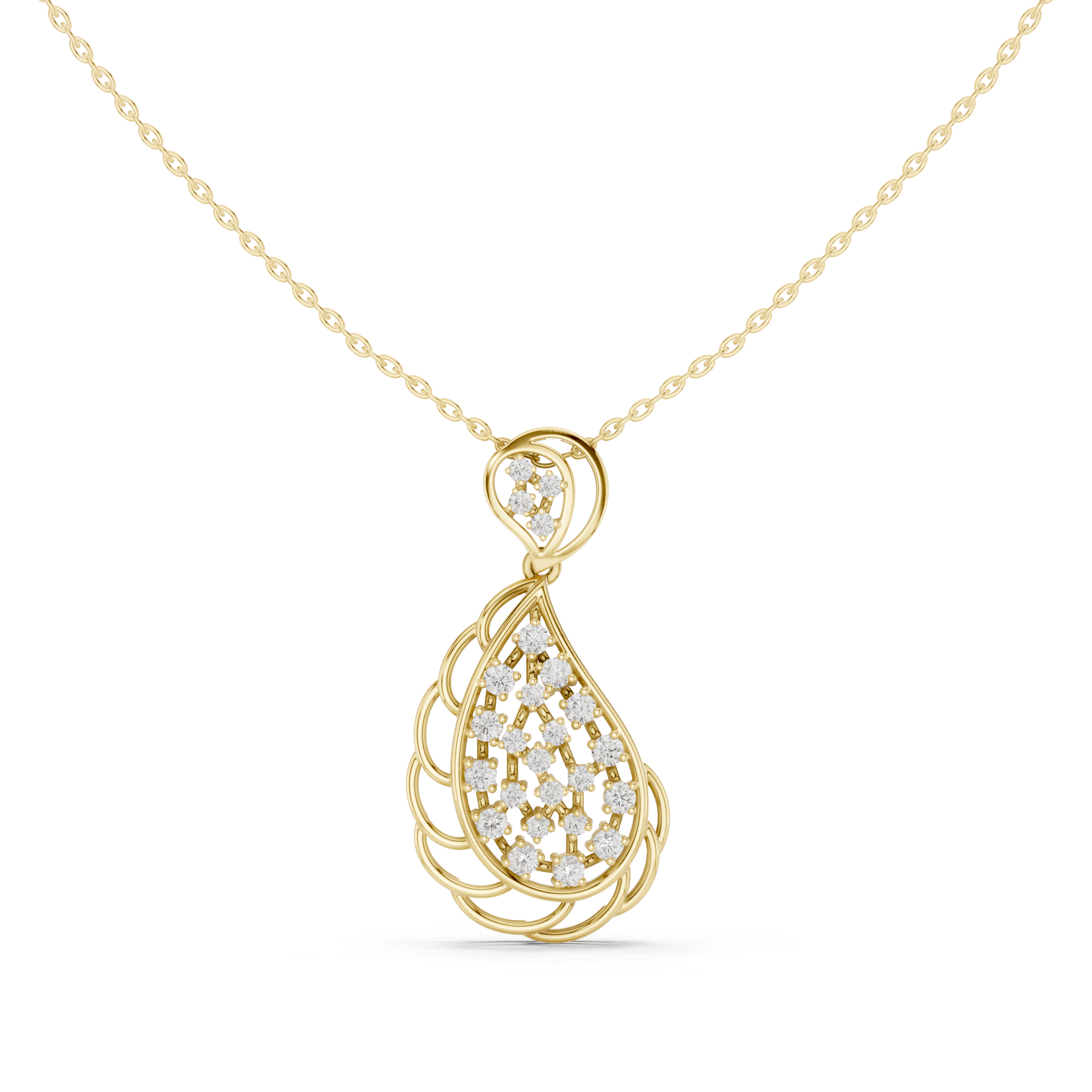 Golden Teardrop Lace Diamond Pendant Necklace