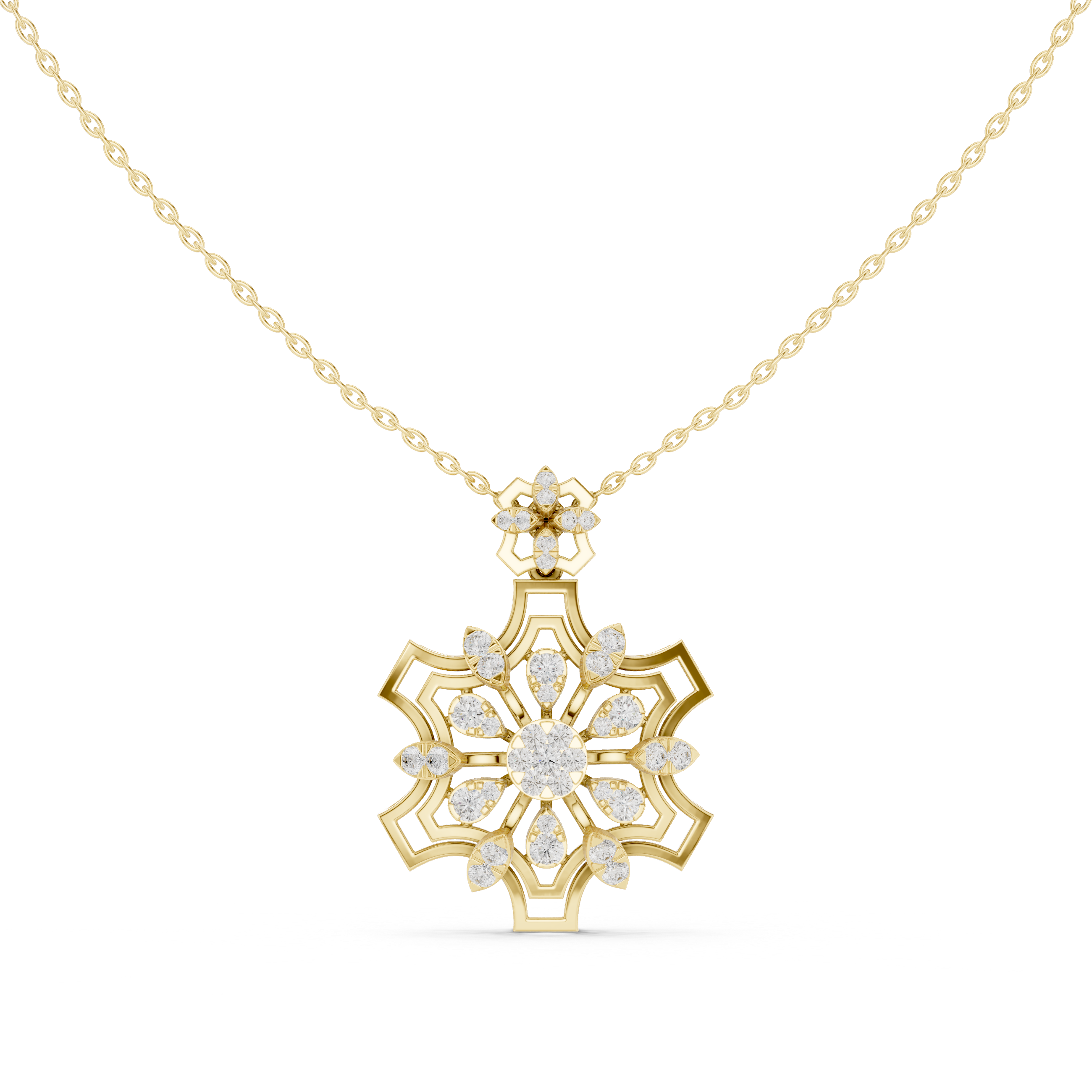 Radiant Bloom Geometric Diamond Pendant