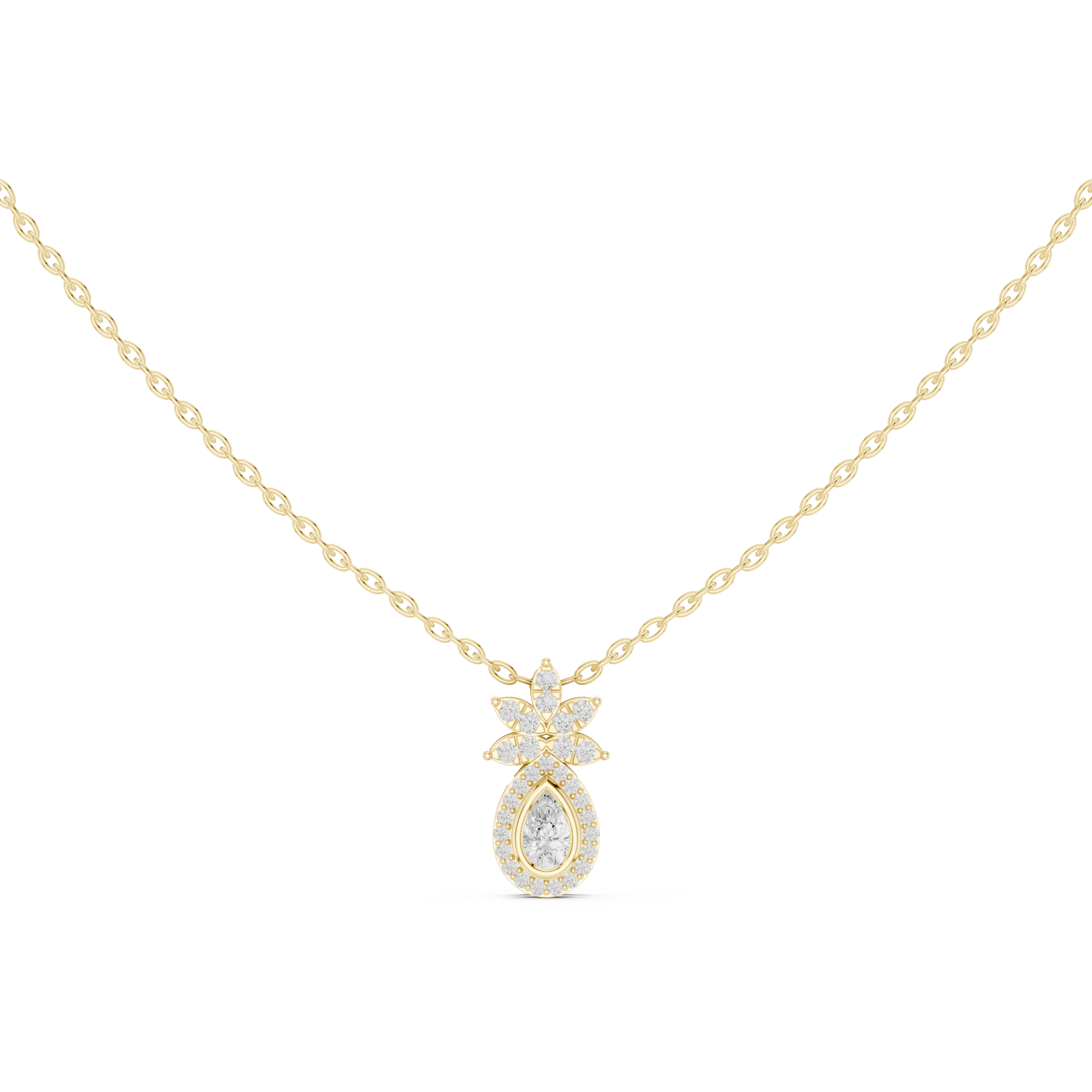 Floral Grace Teardrop Diamond Pendant Necklace