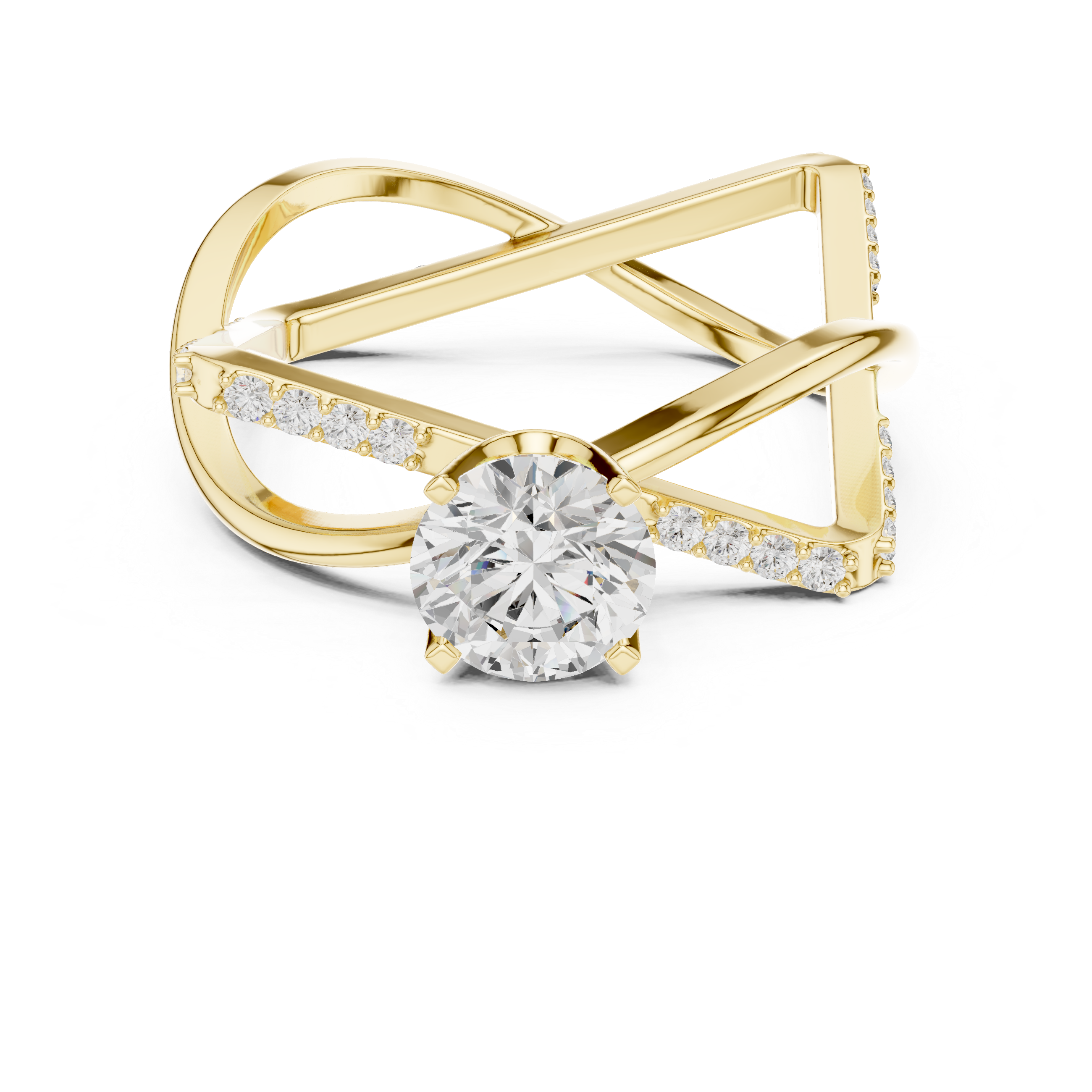 Golden Interlace Solitaire Diamond Ring