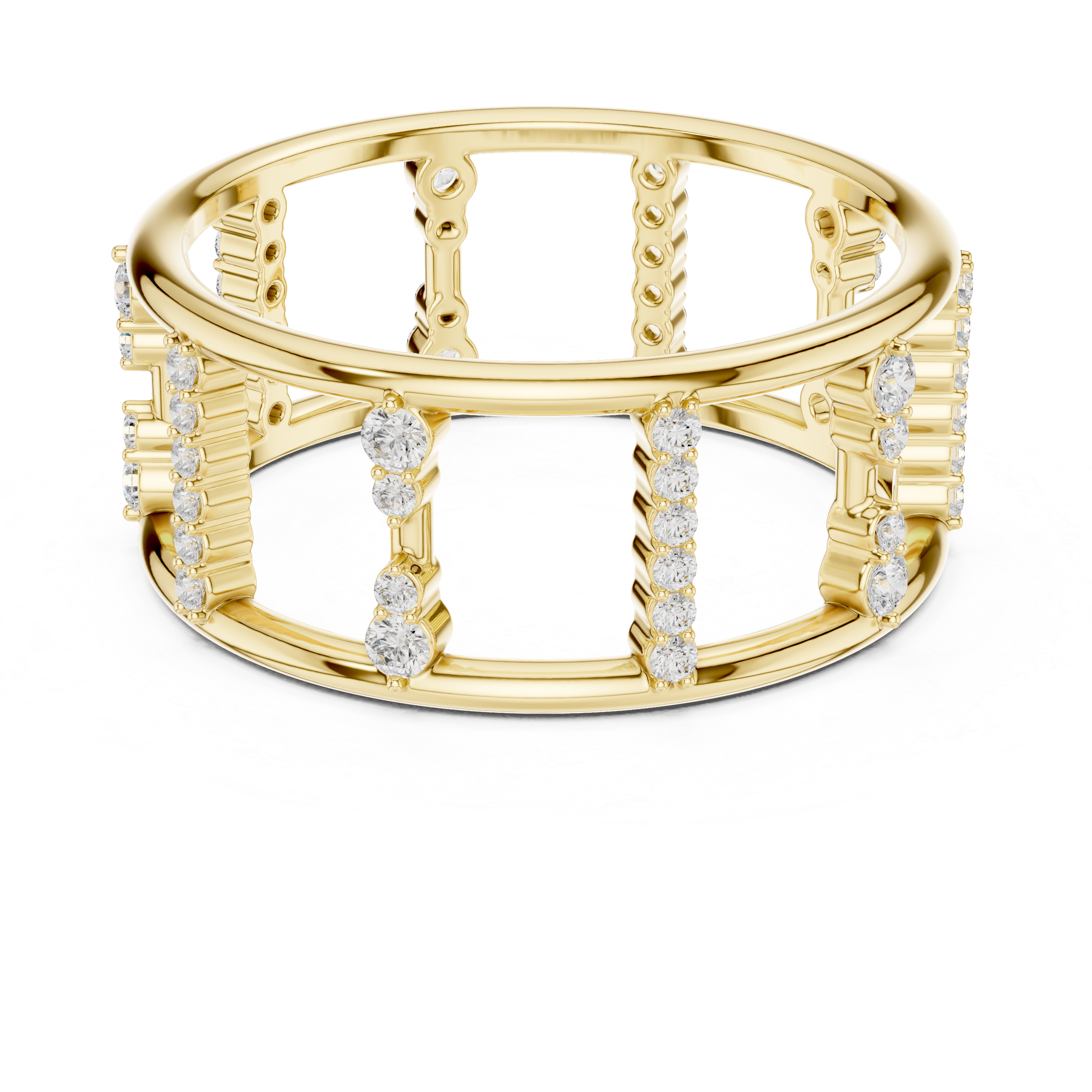 Golden Architectural Diamond Cage Ring