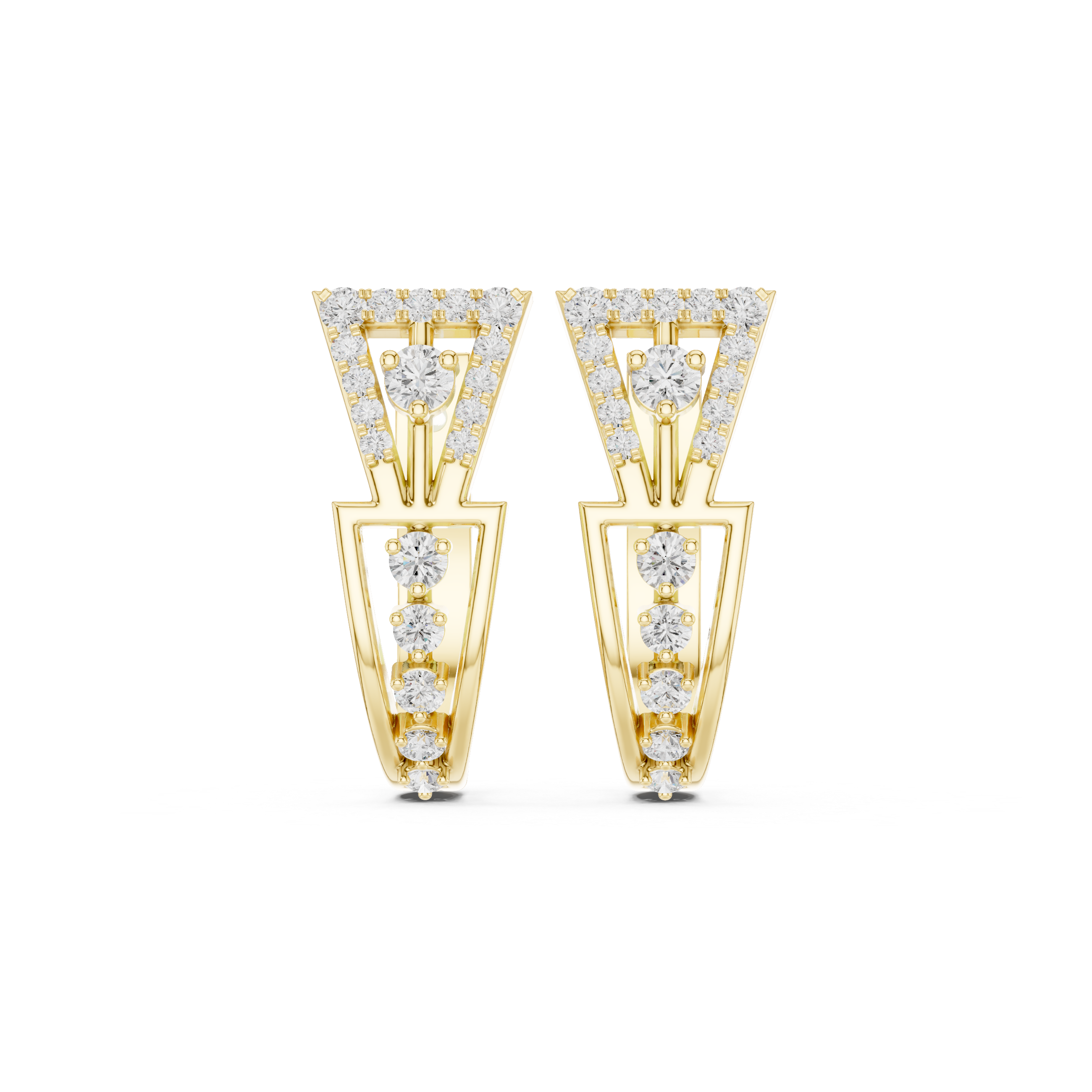Geometric Open-Frame Diamond Drop Earrings in Yellow Gold