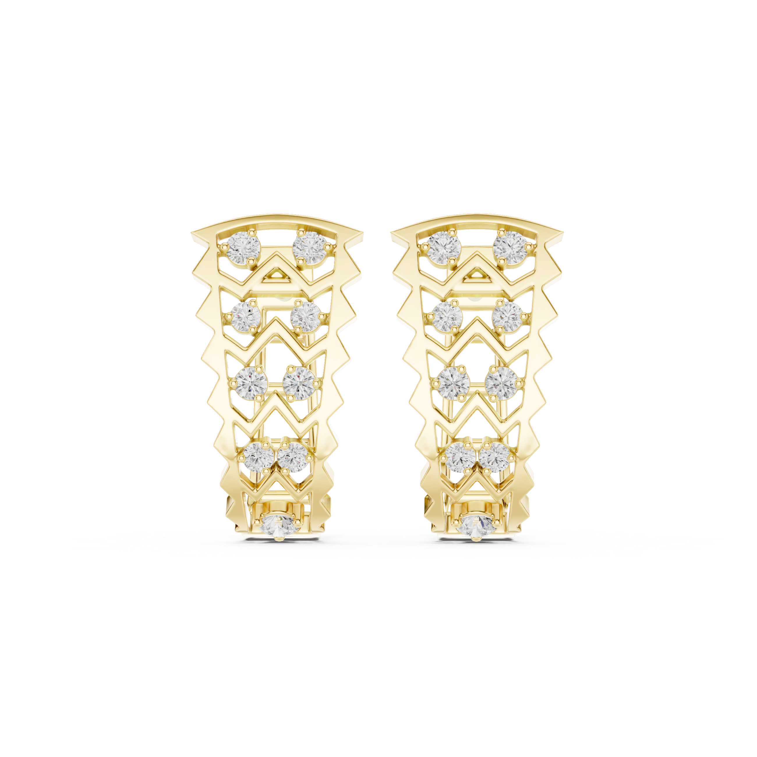 Geometric Chevron Diamond Earrings in Yellow Gold