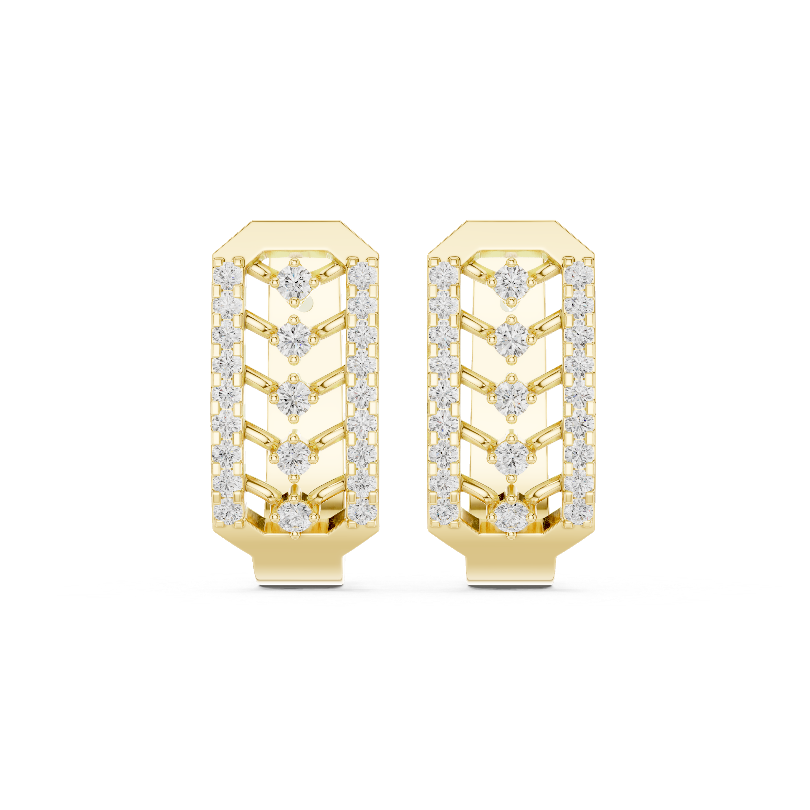 Modern Architectural Diamond Earrings in Yellow Gold