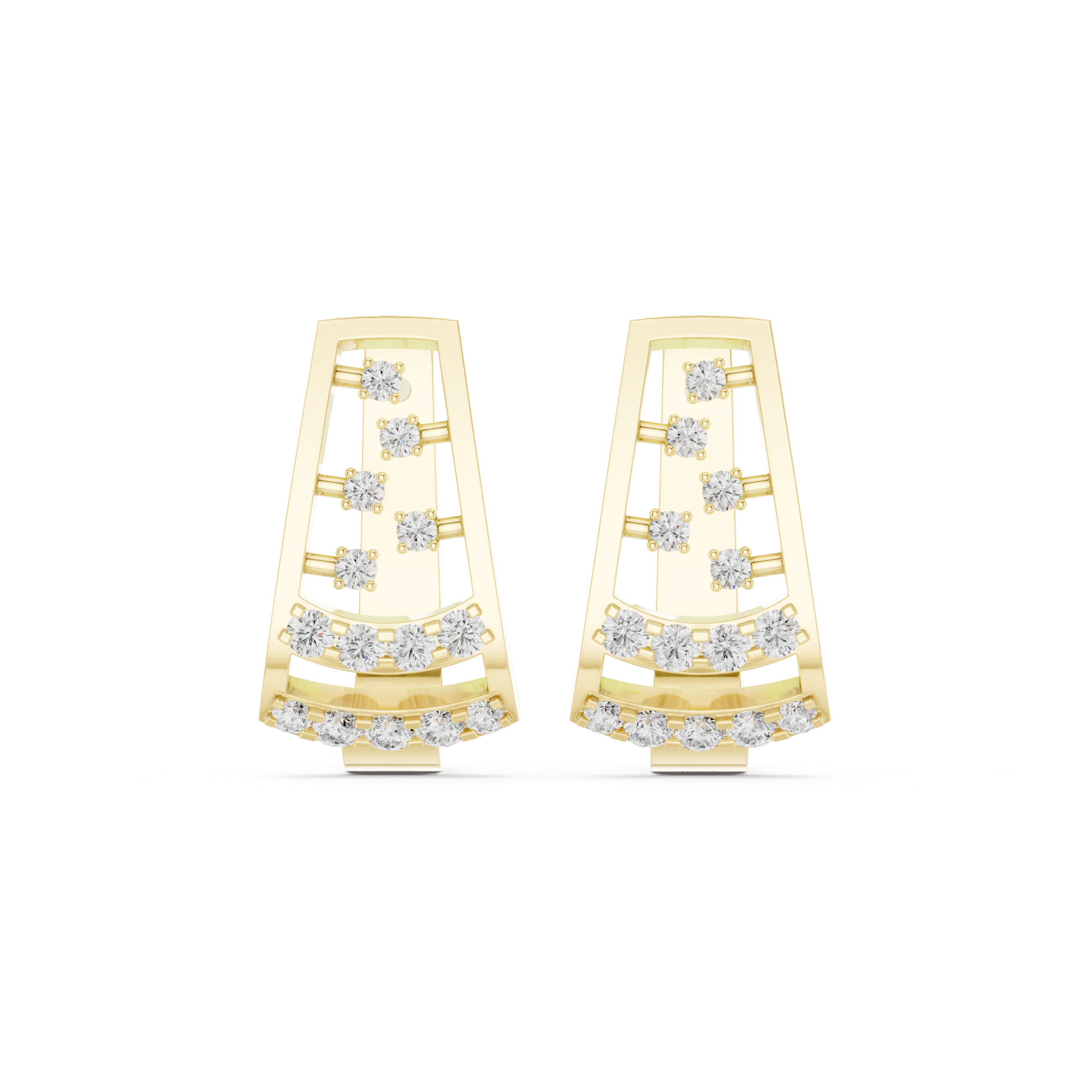 Contemporary Layered Diamond Earrings in Yellow Gold