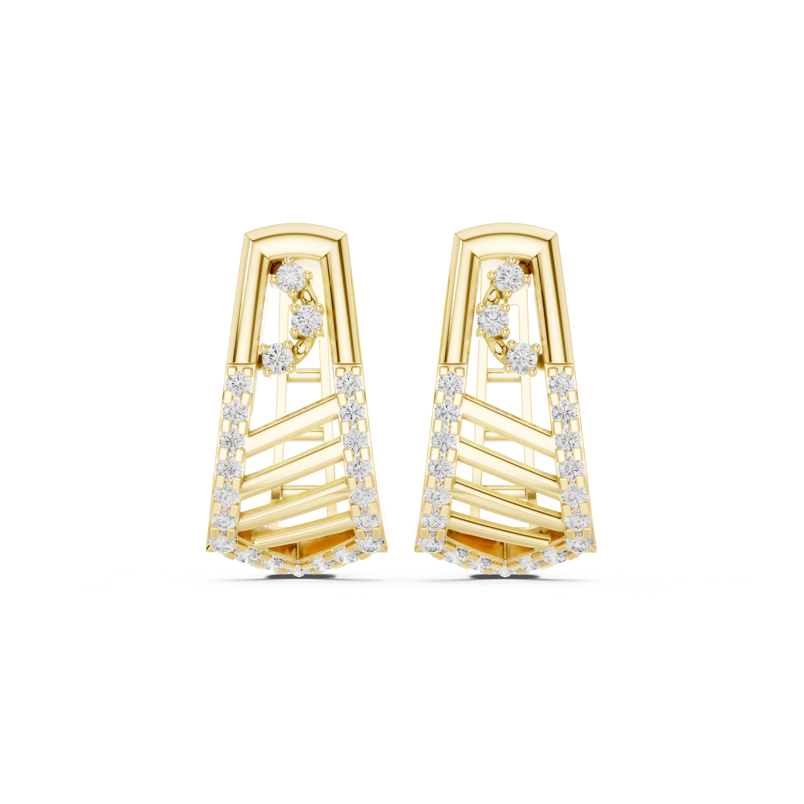 Contemporary Diamond Ladder-Style Earrings in Yellow Gold