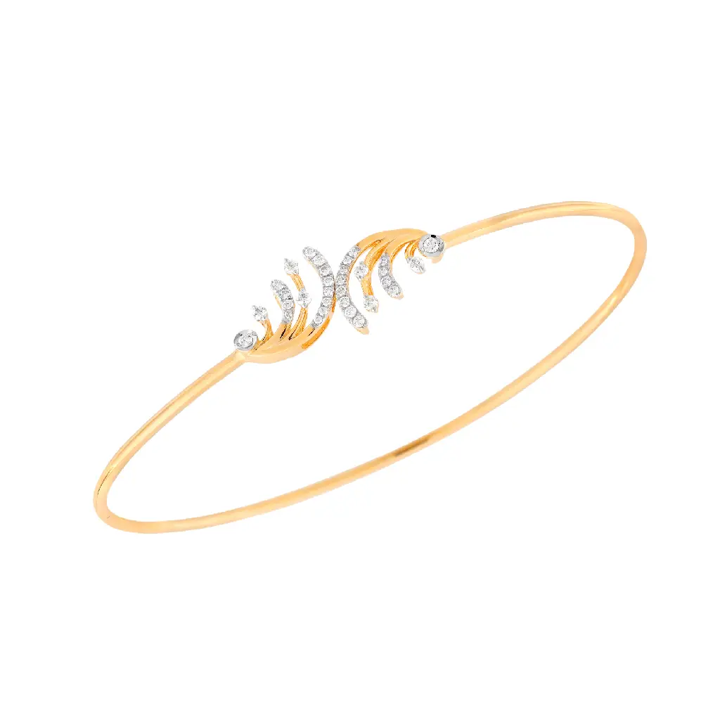 Yellow Gold Feather Wave Diamond Bangle
