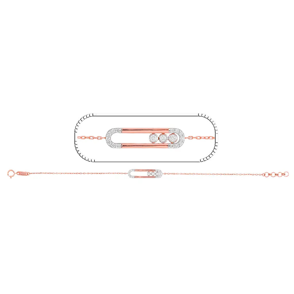 Rose Gold Triple Diamond Bar Chain Bracelet