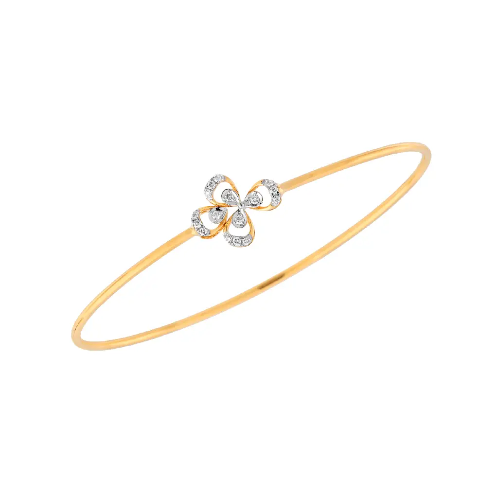 Delicate Diamond Floral Open Bangle in Yellow Gold