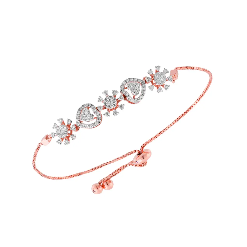 Floral &amp;amp; Heart Diamond Adjustable Bracelet in Rose Gold