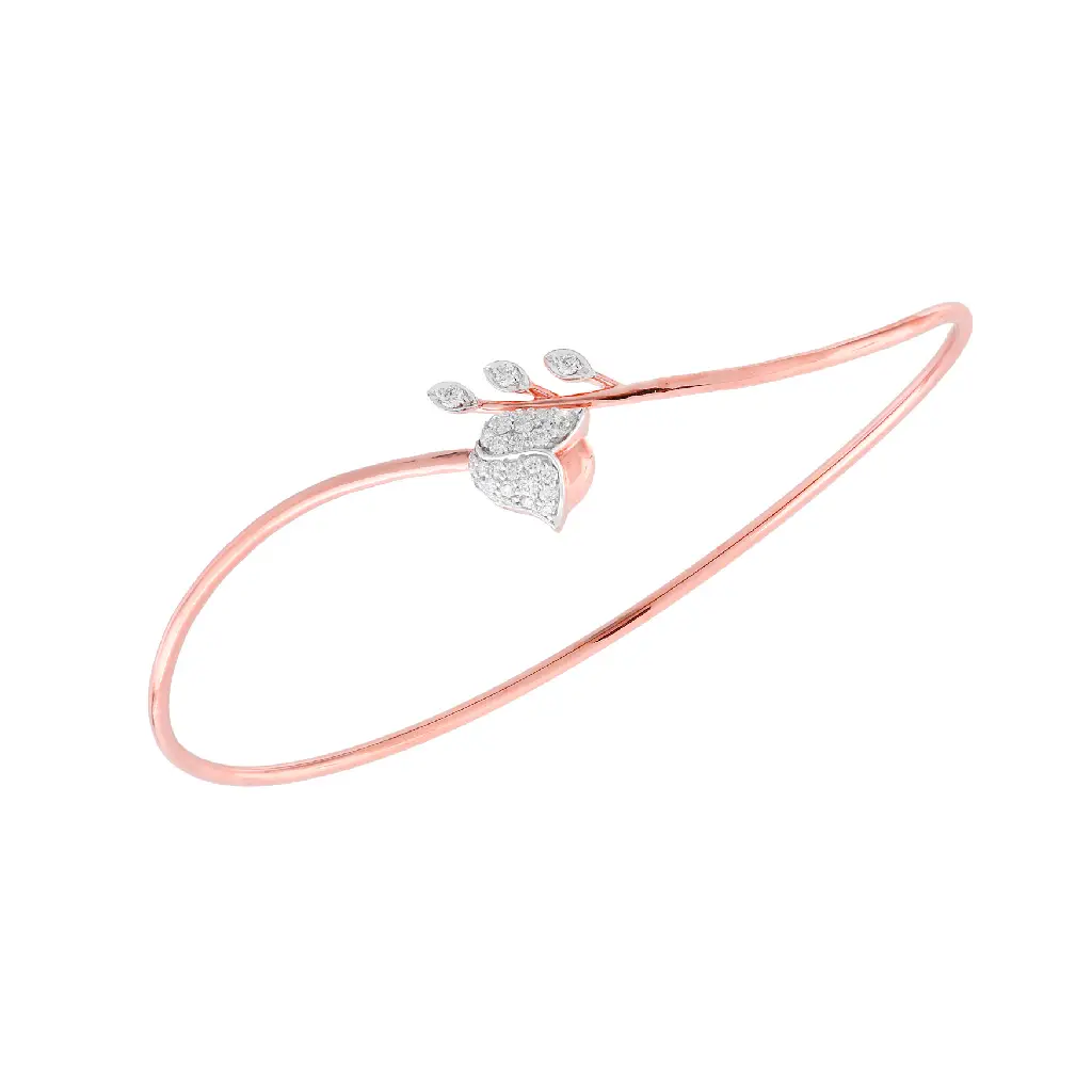 Delicate Diamond Leaf Open Bangle in Rose Gold