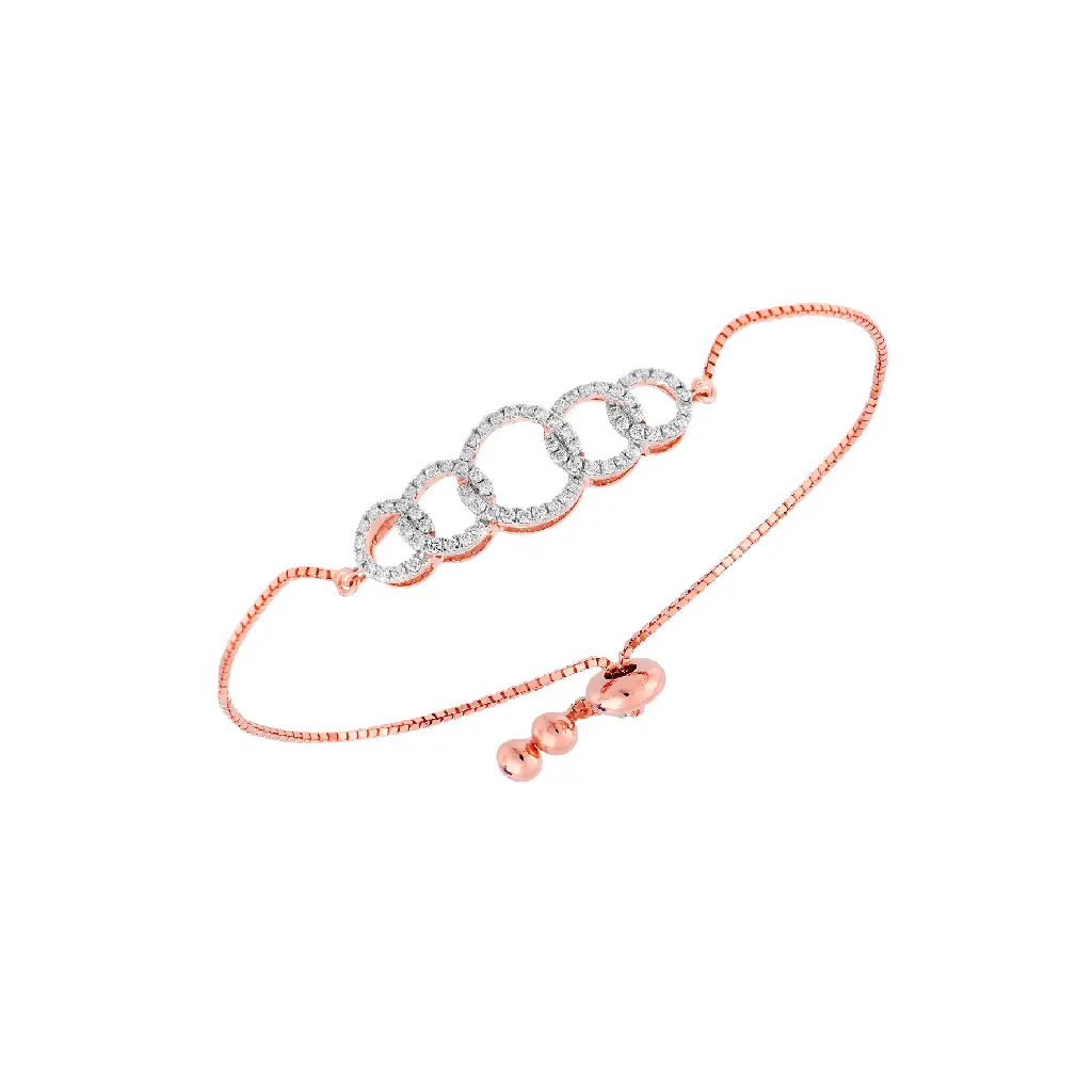 Rose Gold Diamond Circle Motif Adjustable Bracelet