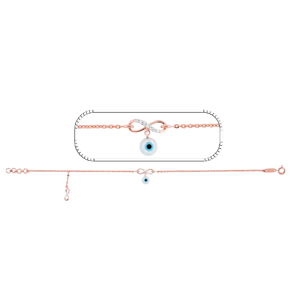 Rose Gold Infinity Evil Eye Charm Bracelet