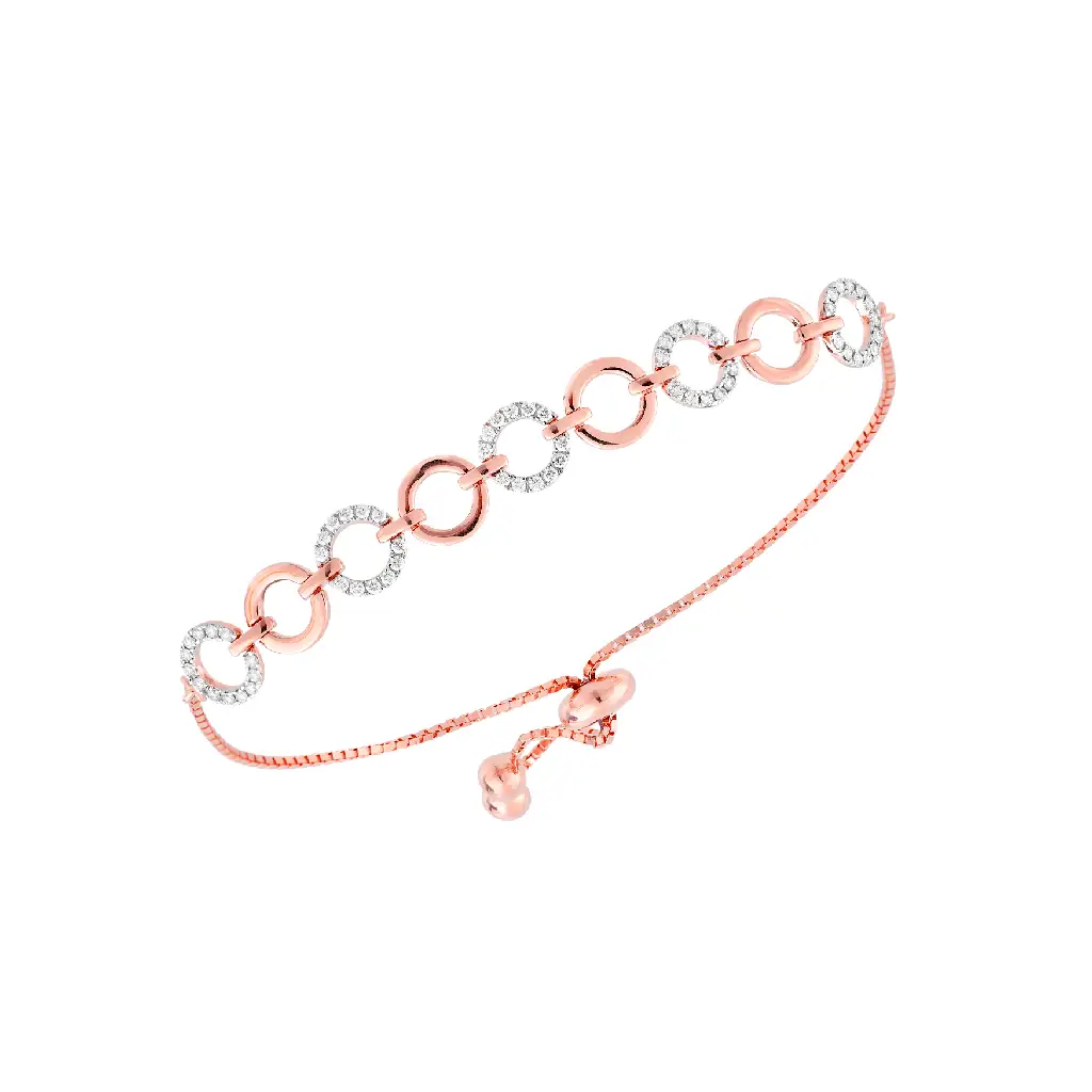 Rose Gold Diamond Circle Link Adjustable Bracelet