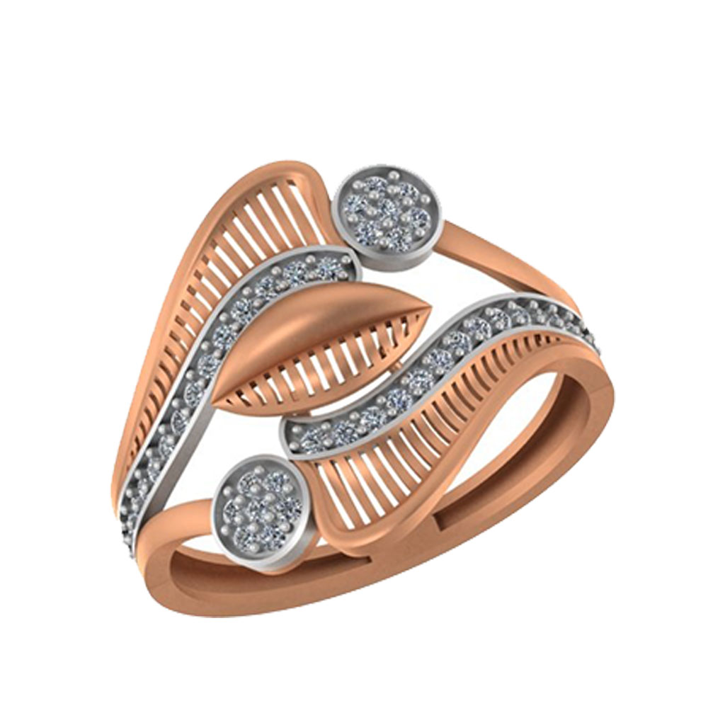 Elegant Leaf-Inspired Diamond Ring in Two-Tone Rose &amp; White Gold