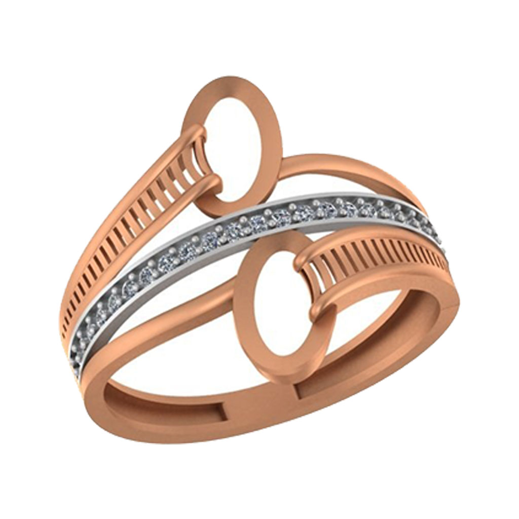 Modern Circle Motif Diamond Ring in Two-Tone Rose &amp;amp; White Gold