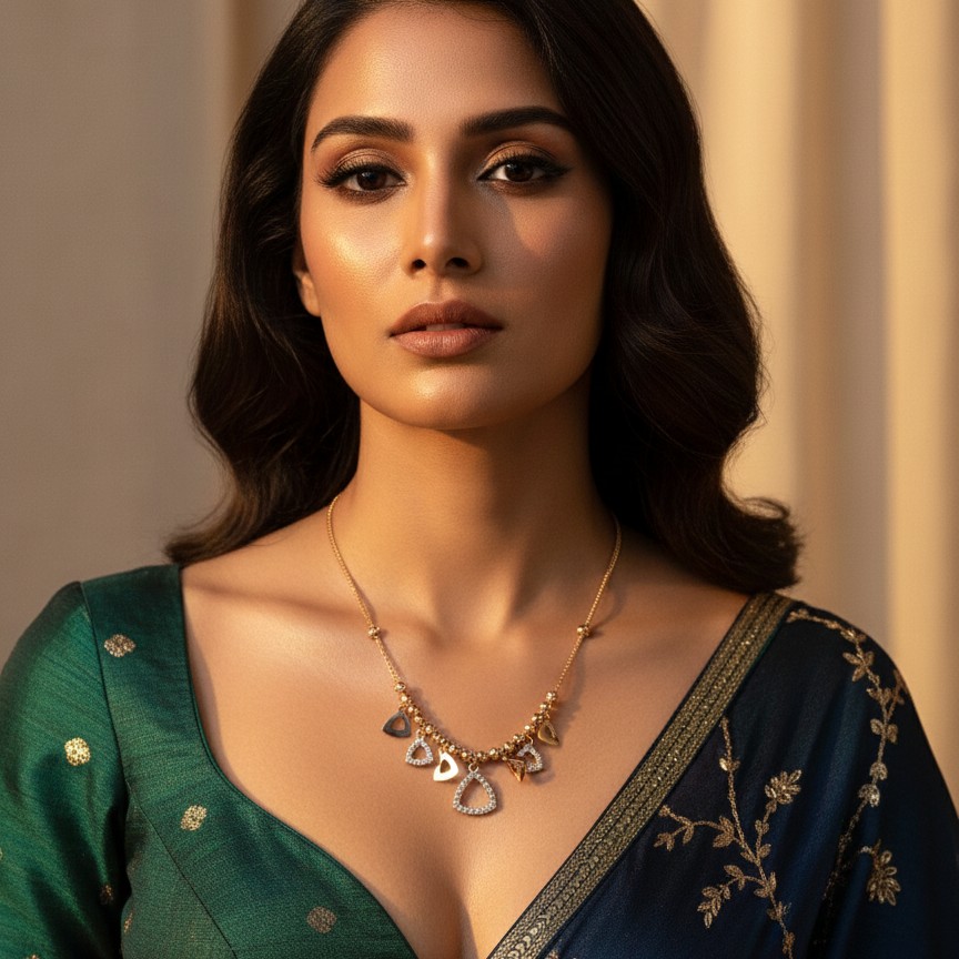 Rose Gold Teardrop Charm Necklace with Sparkling Stone Accents