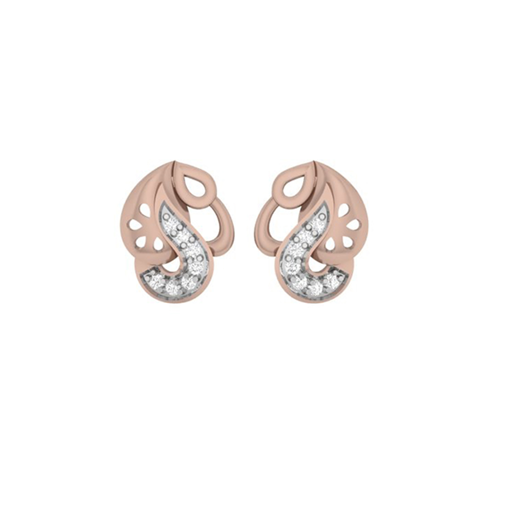 Curved Paisley Diamond Gold EarRing