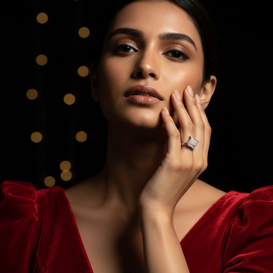 Rose-Gold Crown Diamond Accent Platinum Ring