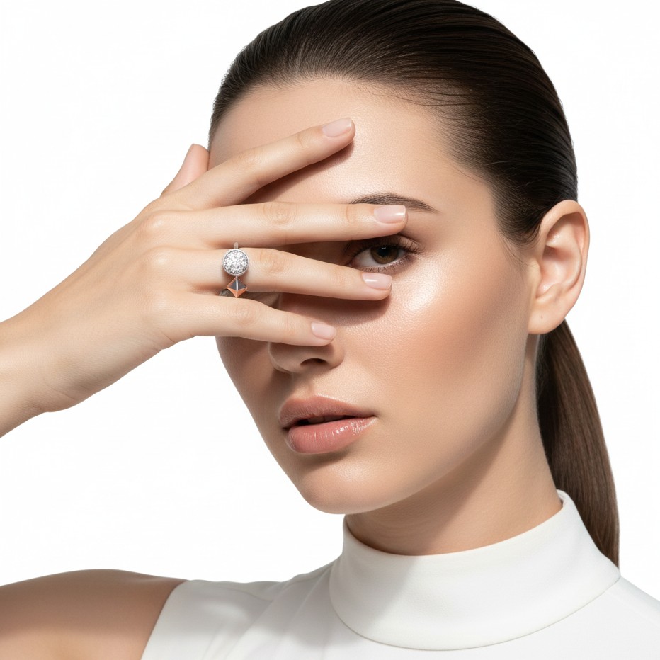 Two-Tone Geometric Spark Diamond Ring – Modern Minimalist Elegance